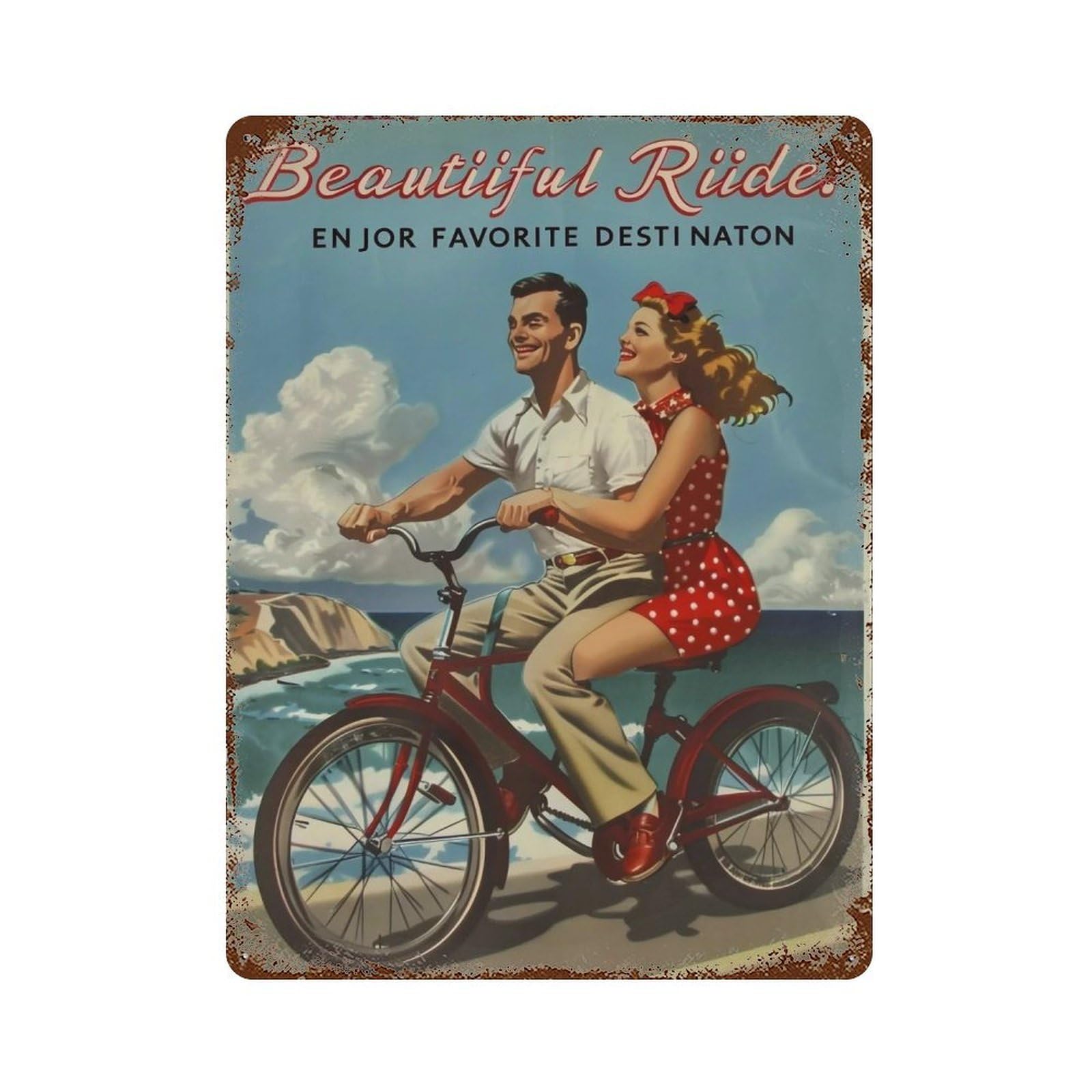 YHGERTKU Couple Tandem Bicycle 01 Wall Art Retro Iron Vintage Metal Tin Sign Poster Modern Decor for Living Rooms Gift 40x30cm
