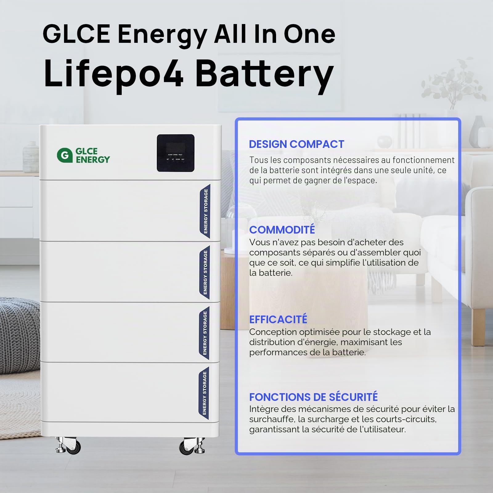 Batterie au lithium LiFePO4 48 V 100 Ah - Smart BMS 100 A intégrée - Batterie 5120 Wh pour RV, solaire, stockage d'énergie pour la maison