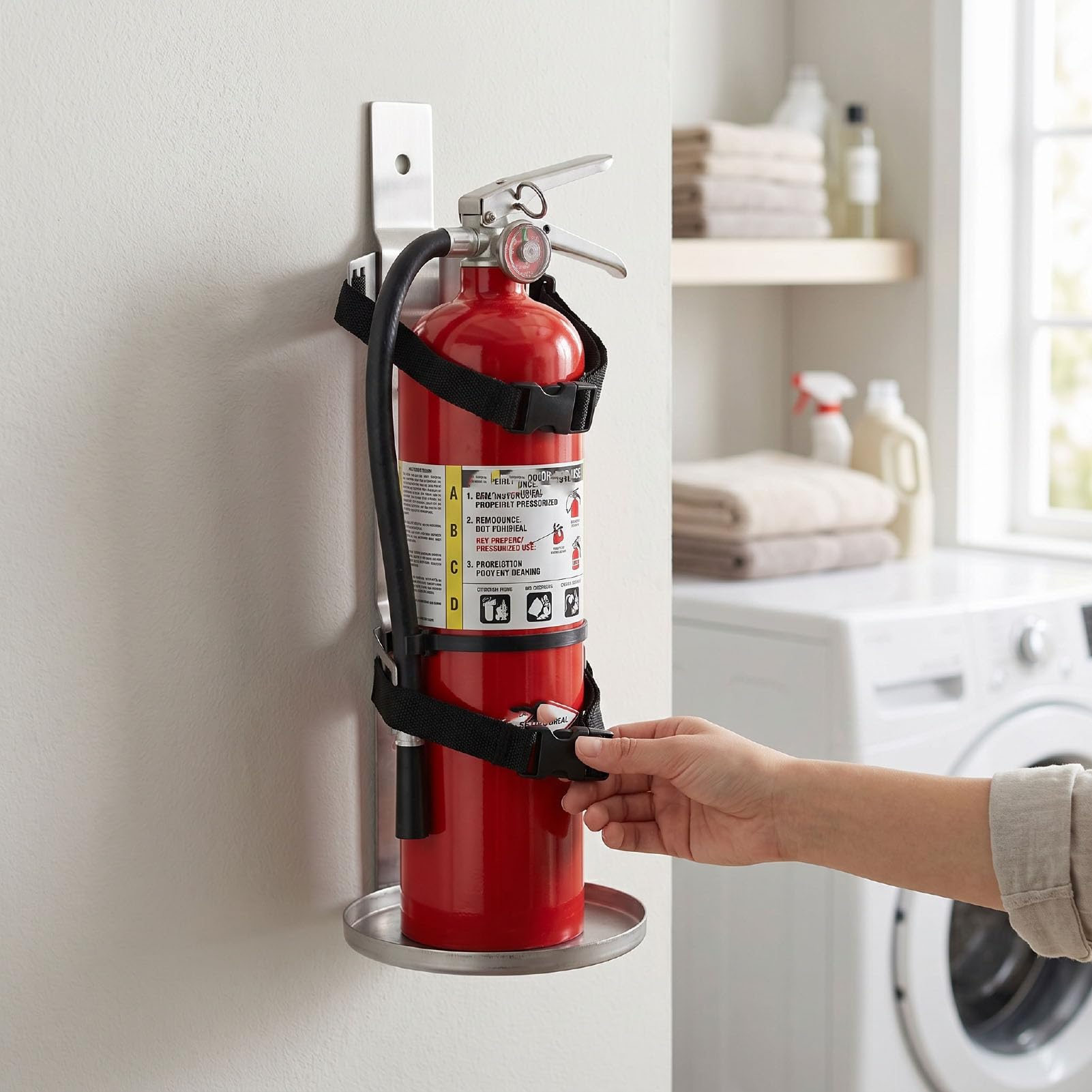 ASHATA Uchwyt ścienny do Gaśnicy z półką, Stal Nierdzewna, do Montażu | Adjustable Fire Extinguisher Holder, 17cm Tray, for 5-6kg Extinguishers, Marine Use