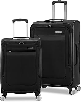 Ascella 3.0 Softside Expandable Luggage with Spinners, Black, 2PC SET (Carry-on/Medium)