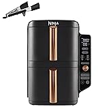 Ninja Double Stack XL Heißluftfritteuse, 2 vertikale Schubladen, 4 Kochstufen, 2 Einschübe, platzsparendes Design, 9,5 L Fassungsvermögen, 6 Funktionen, 8 Portionen, Zange, Schwarz/Kupfer SL400EUCP Gestapelte 9.5 l