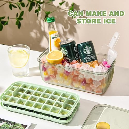Miniatura 5 de Bandeja para cubitos de hielo con tapa y contenedor, 64 bandejas de hielo para congelador con contenedor, bandeja para cubitos de hielo Doonly fácil