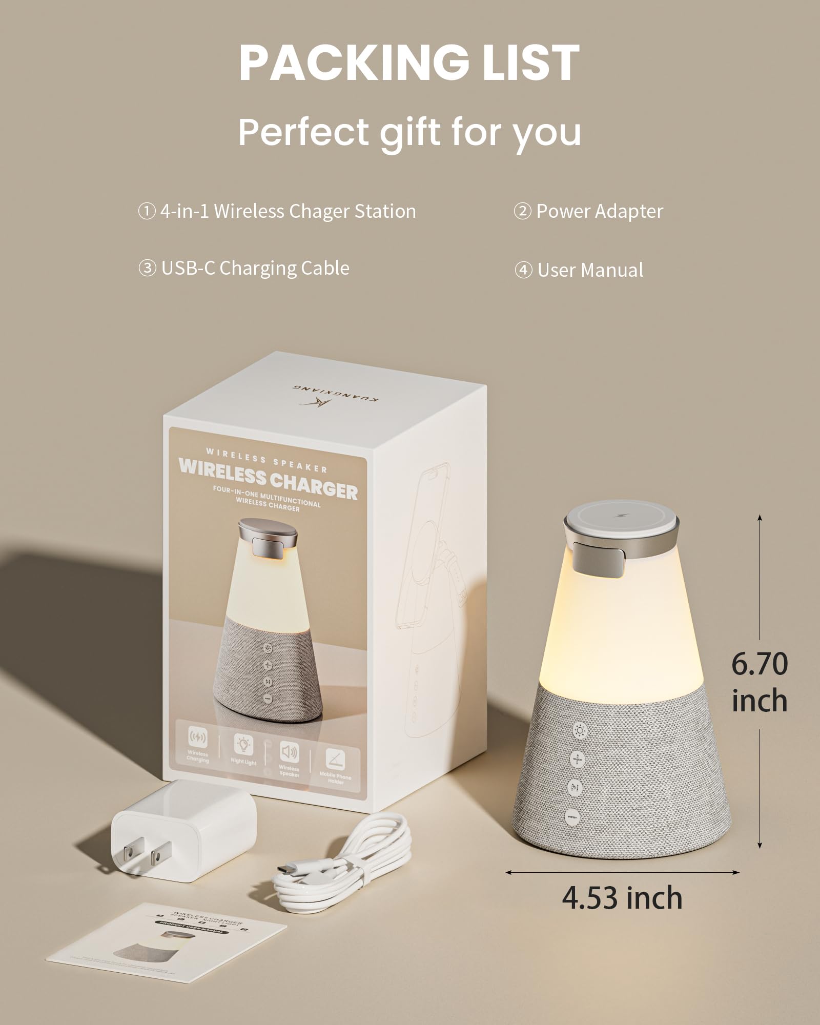 Bluetooth Lautsprecher mit Licht, 4 in 1 15W Tragbarer Lautsprecher Magnetisches Kabelloses Ladegerät, Tragbare Bluetooth-Lautsprecher mit Telefonständer, Männer Geschenke Dimmbare