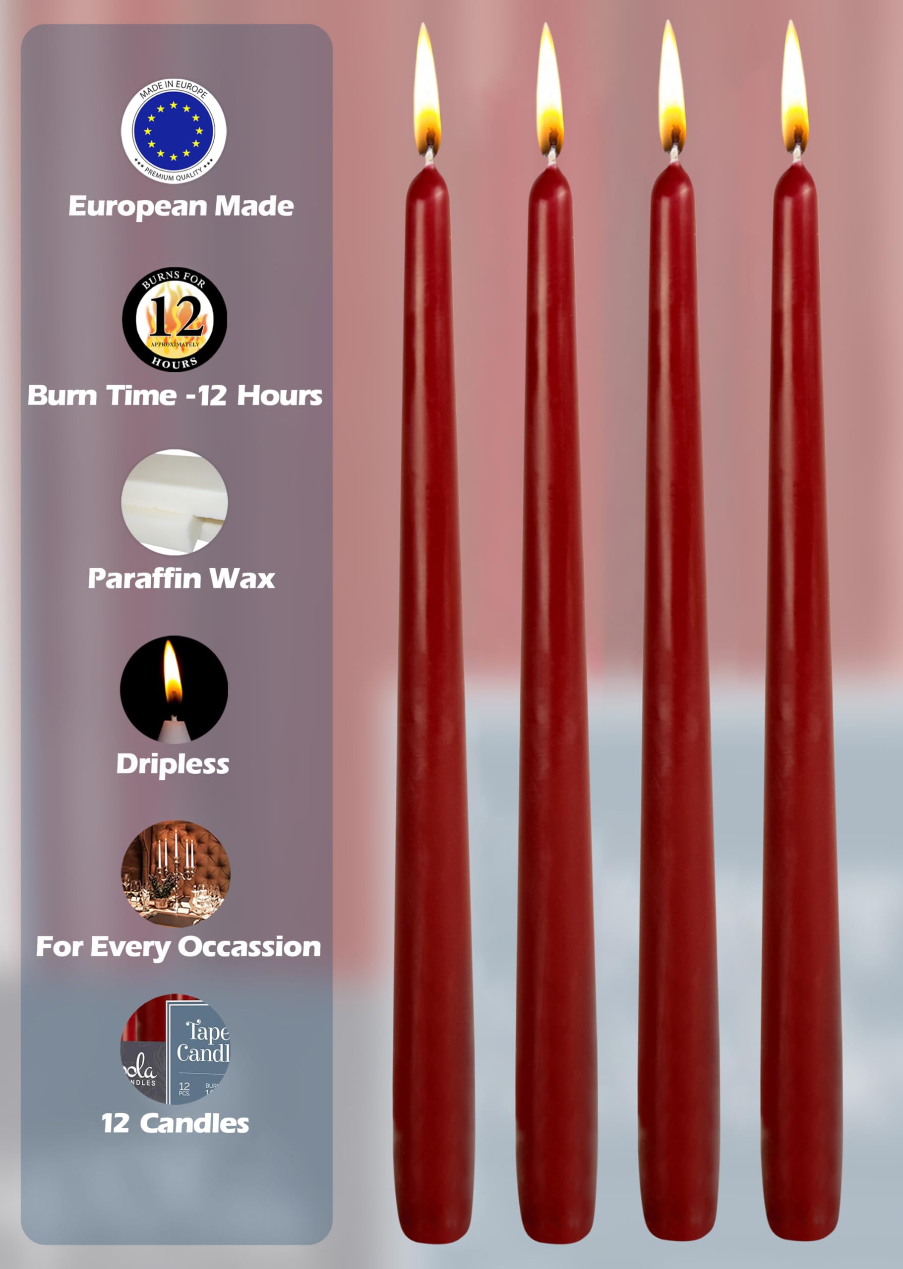 Hyoola Candele Lunghe a Cono 35 cm - Candele Coniche Senza Profumo Antigoccia - Candele Colorate Sahara Beige - Candele Lunga Durata 12 ore - Set Candele Affusolate da 12