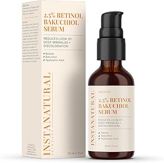 InstaNatural Retinol Serum for Face with 2.5% Retinol, Bakuchiol, Hyaluronic Acid & Squalane | Smoothing Serum for Even-Toned, Youthful-Looking Skin - 1 Fl Oz