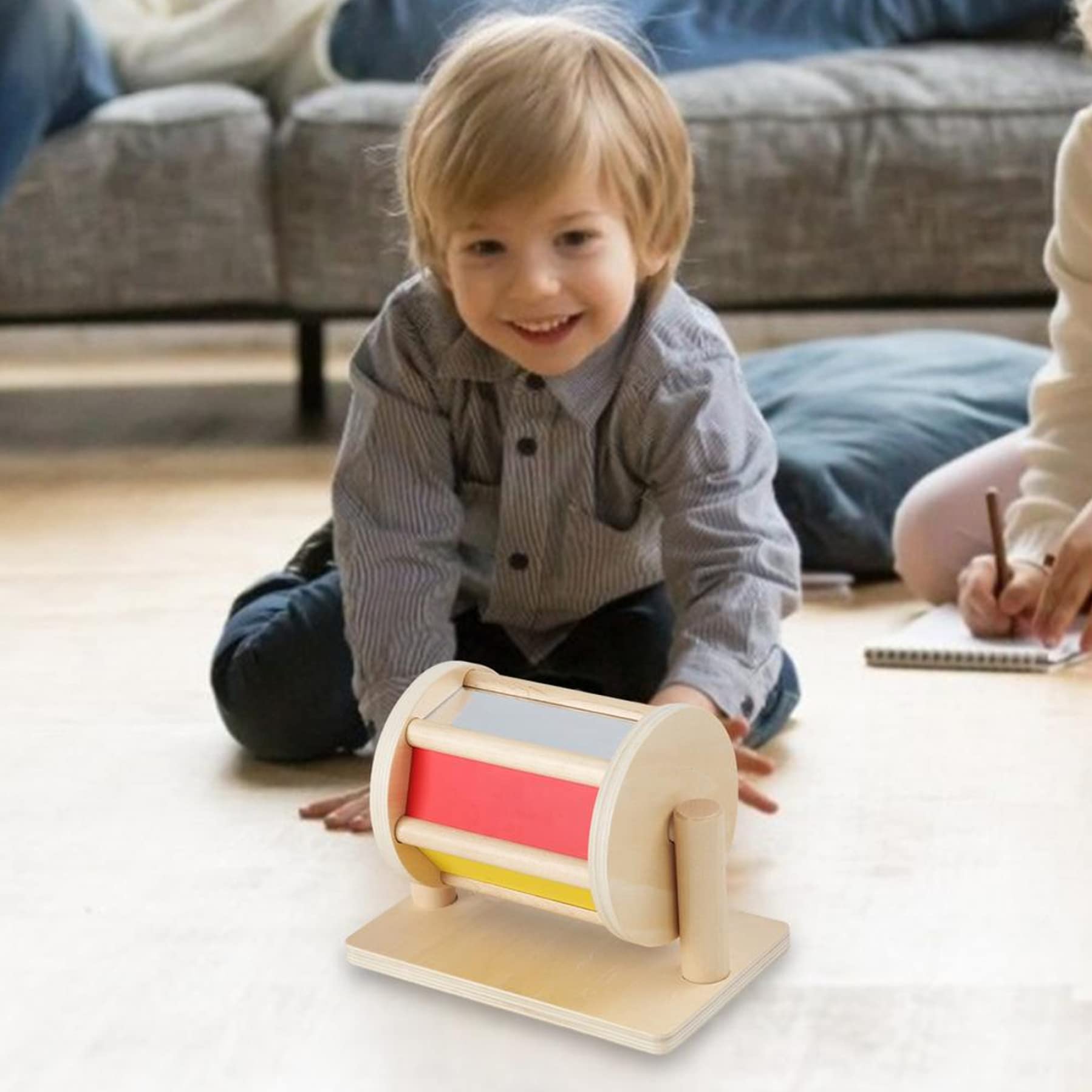 Tambor Giratorio De Madera Con Espejo Para Bebés De 0 A 3 Años | Juguete Sensorial Arcoíris De 21 Cm | Estimula La Motricidad Fina Y La Curiosidad