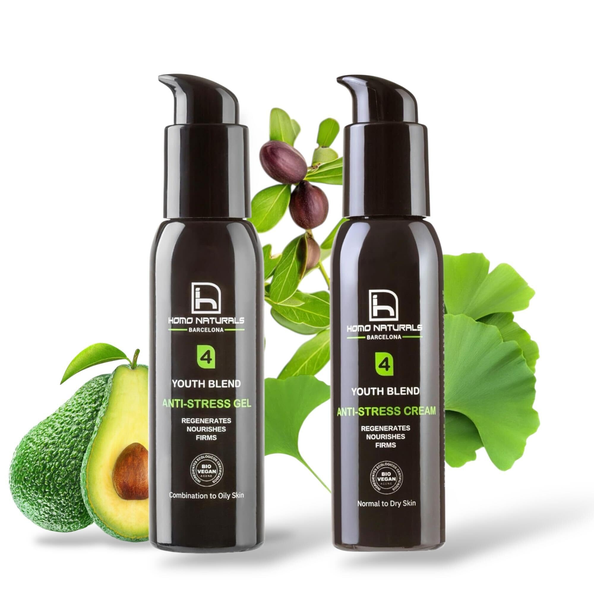 Homo Naturals 365 Anti-Aging-Set, Anti-Falten-Gel + Anti-Falten-Creme, Geschenkset für Männer, Gesichtspflege für Männer, Kosmetik, Geschenke für Männer, 100 % natürliche und Bio-Behandlung