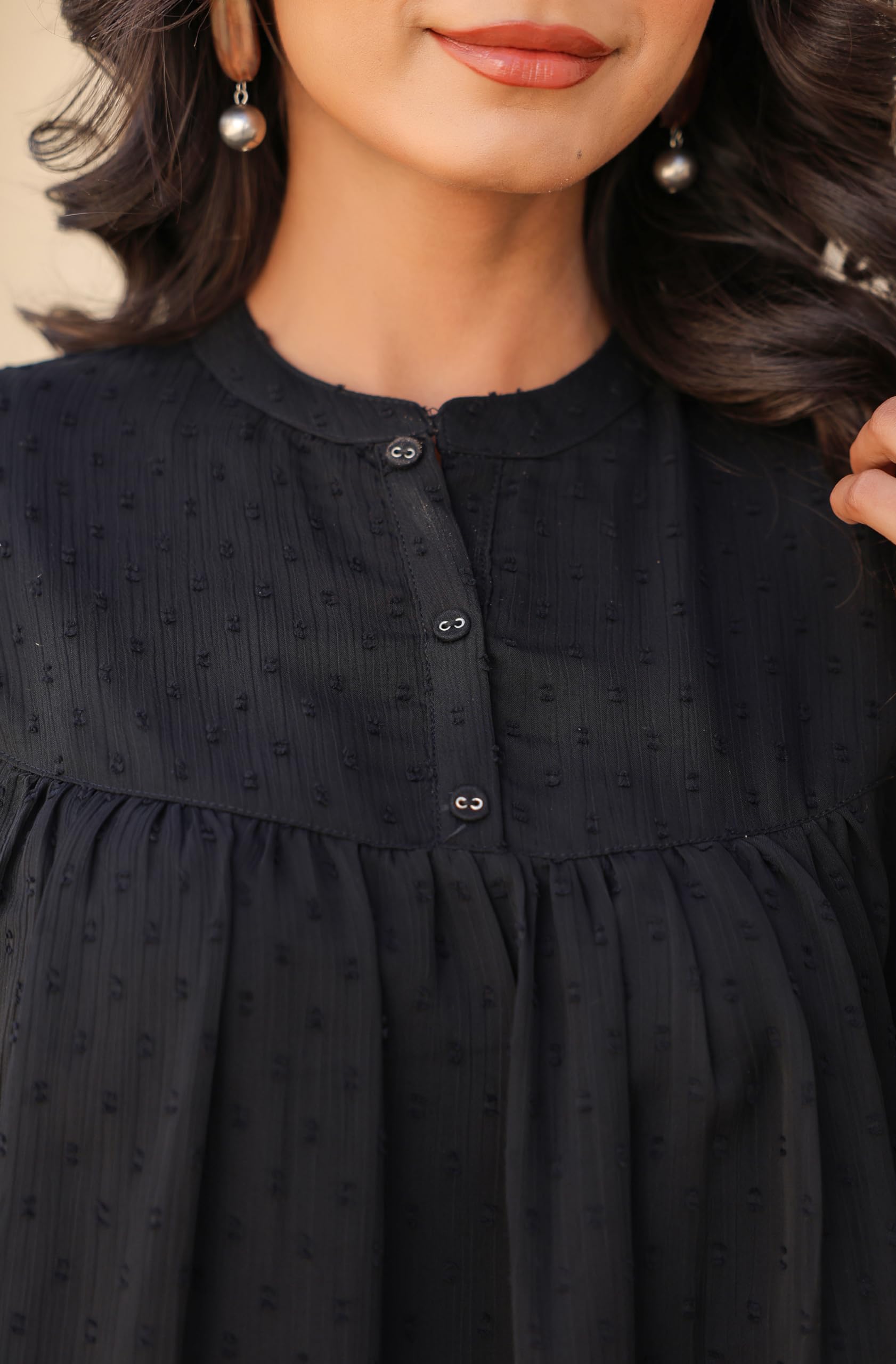 Janasya Women's Dobby Chiffon Solid Empire Top product image 7