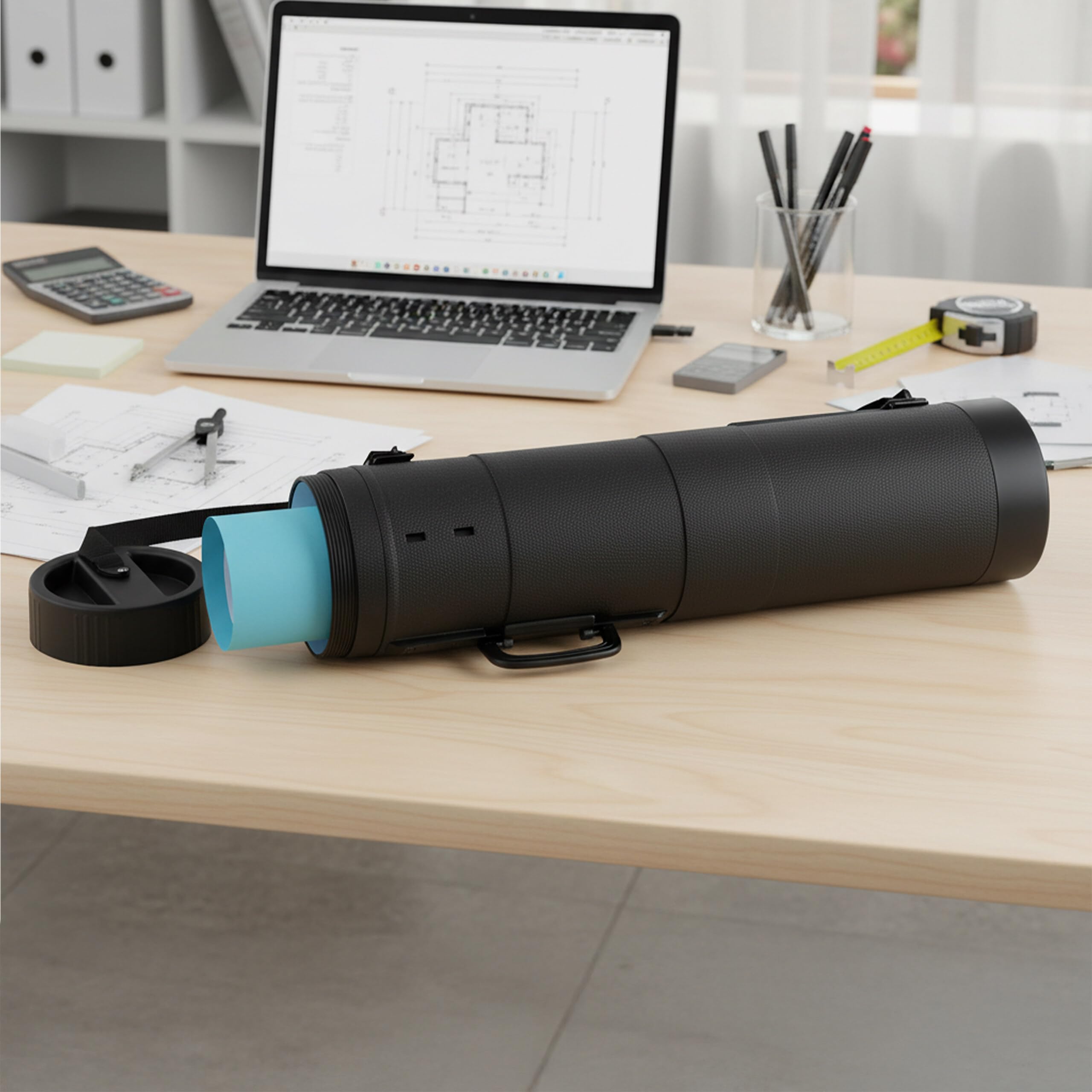 Relaxdays Rollo Extensible para Carteles de hasta DIN A0, 80-135 cm, Ø 18,5 cm, Negro, Transporte y exhibición