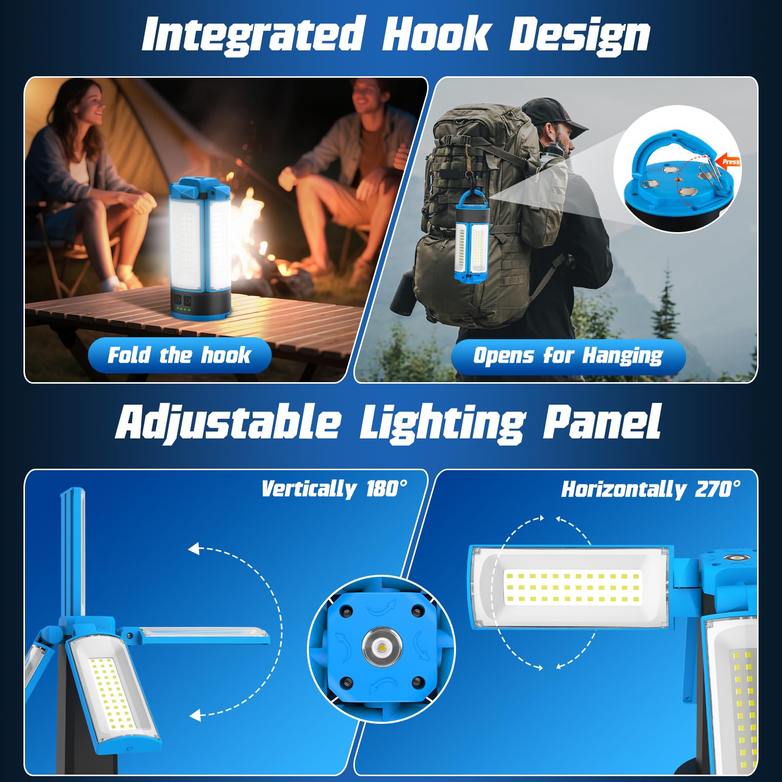 T-SUN Baustrahler LED mit Stativ, 6000K Wiederaufladbare Arbeitslicht mit 10400mAh Akku, Teleskopstativ und Tragetasche, Kabellose LED Arbeitsleuchte Akku Strahler Für Camping Garage Baustelle(Blau)