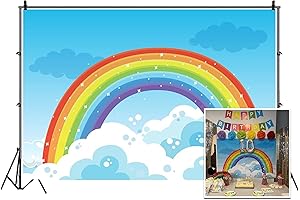 Leyiyi Rainbow Backdrop for Photography - 5x3ft Colorful Sky Baby Baptism Background