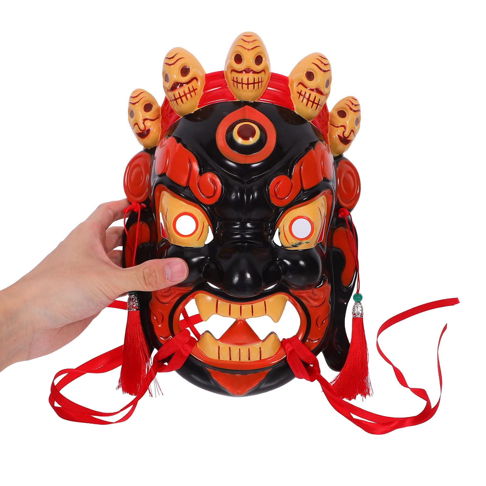SUPVOX Maschera Tibetana Intagliata a Mano per Opera Tradizionale Asiatica – Maschera Tribale Dipinta per Festival, Spettacoli e Cosplay – Artigianato Etnico Cinese per Feste
