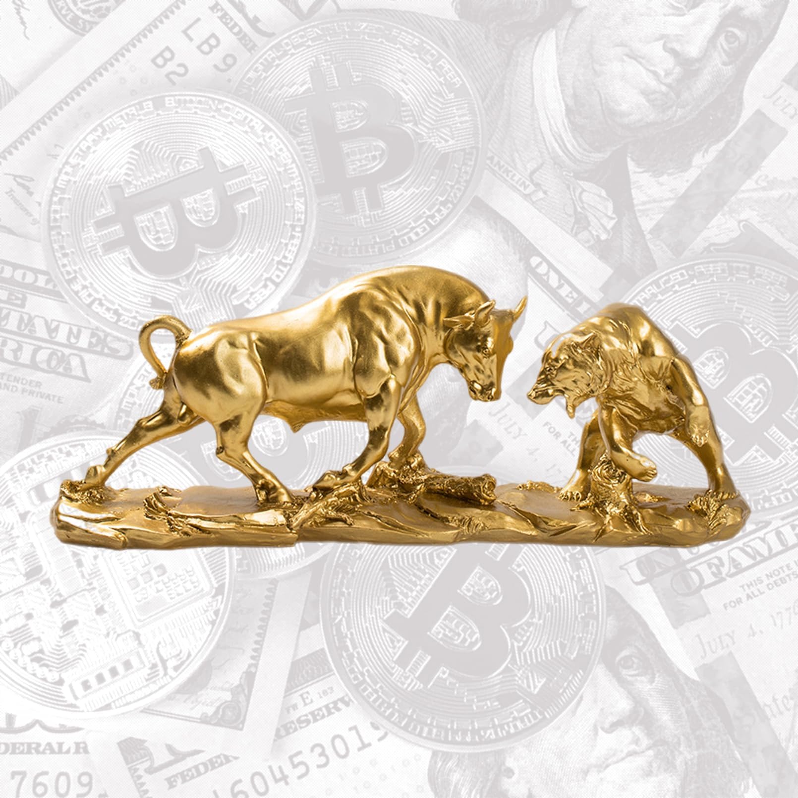 Wall Street Stock Market Bull Bear Fight Statue - 4.5 Inch Tall, Gold Resin Abstract Tabletop Decor for Financial Brokers,Bronze Color