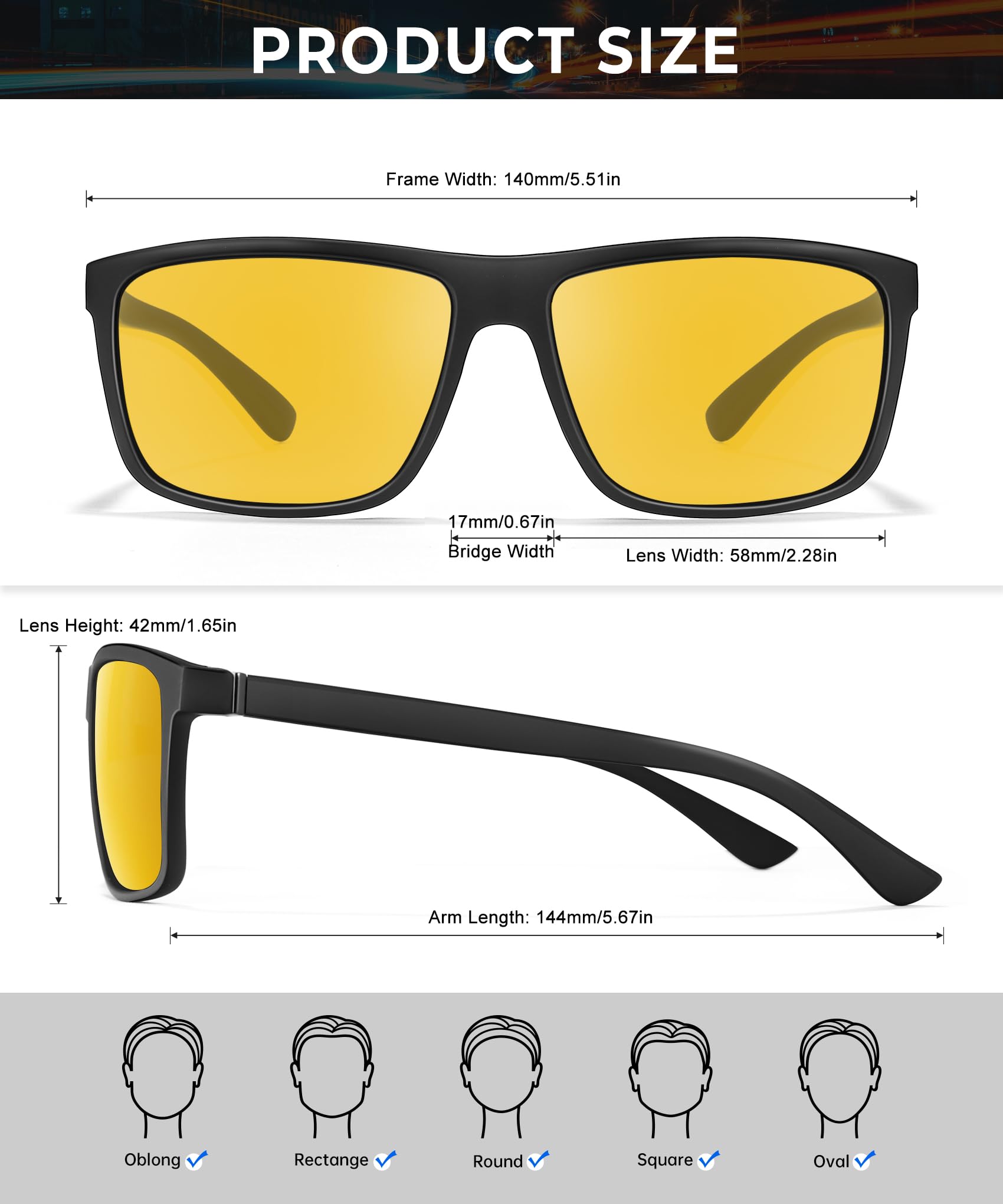 Gafas de sol polarizadas para hombre y mujer: gafas de sol para hombre, para conducir, deportes, pesca, con protección UV, paquete de 3, Visión nocturna/visión nocturna/visión nocturna, Medium