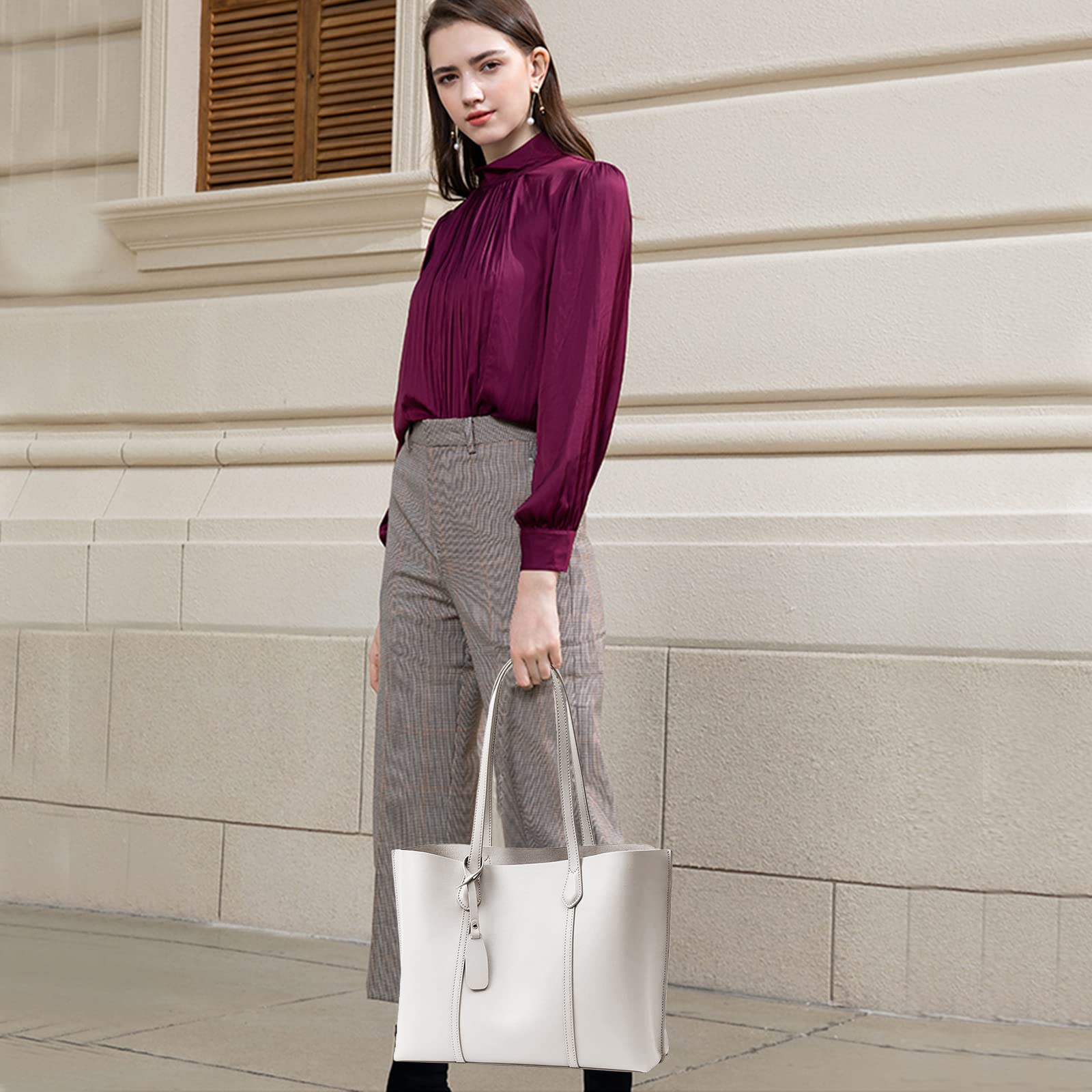 Bolsos de Mujer Grande Bolso Tote Bolsa de Hombro de Moda Señora PU Cuero Bolso Shopper para Escuela Trabajo Viaje Compras Blanco