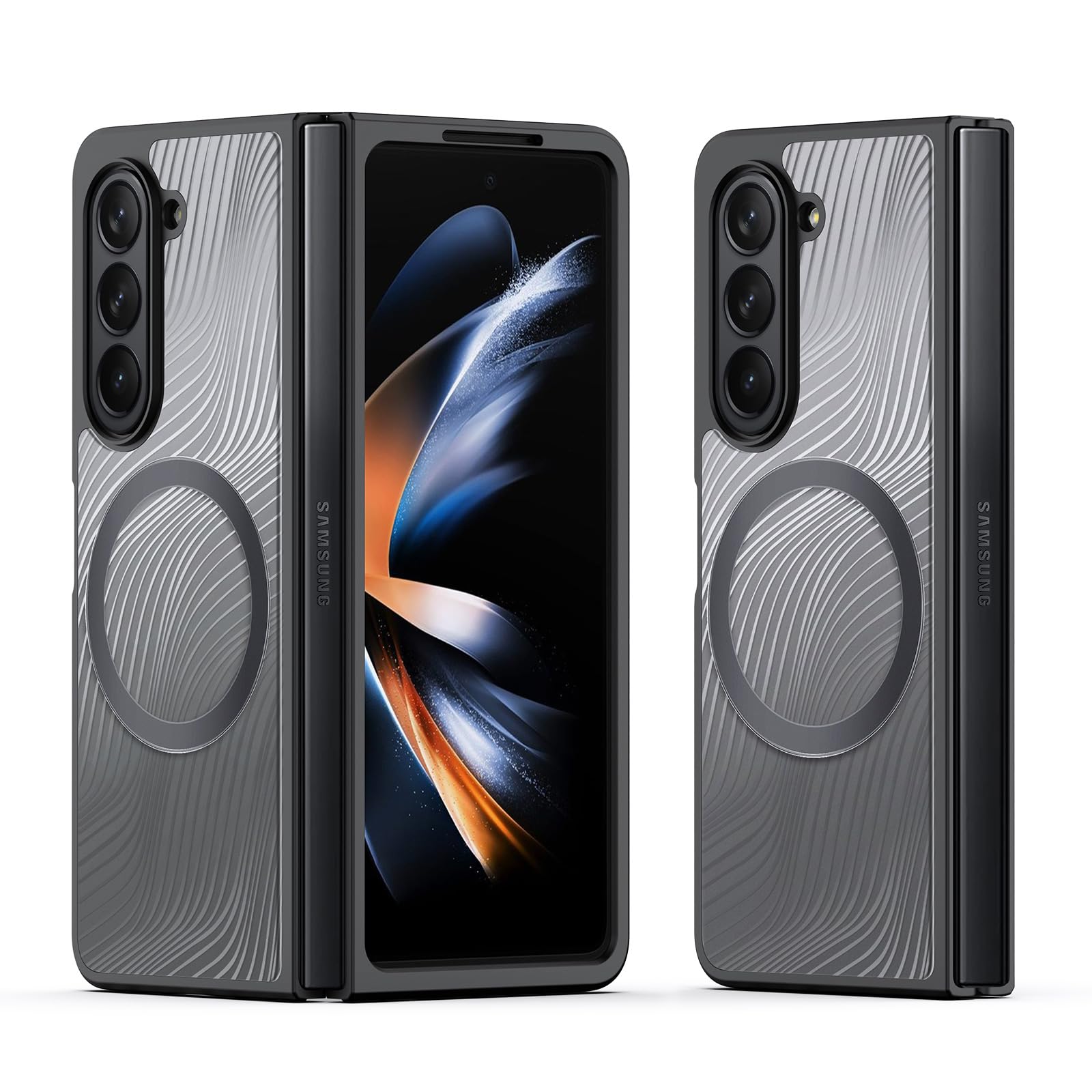 Case for Samsung Galaxy Z Fold 5, Magnetic Compatible with Wireless Charger and Ma-g-s-afe Frosted Texture, Simplistic Frosted Texture Shockproof Case (Z Fold 5, Black)