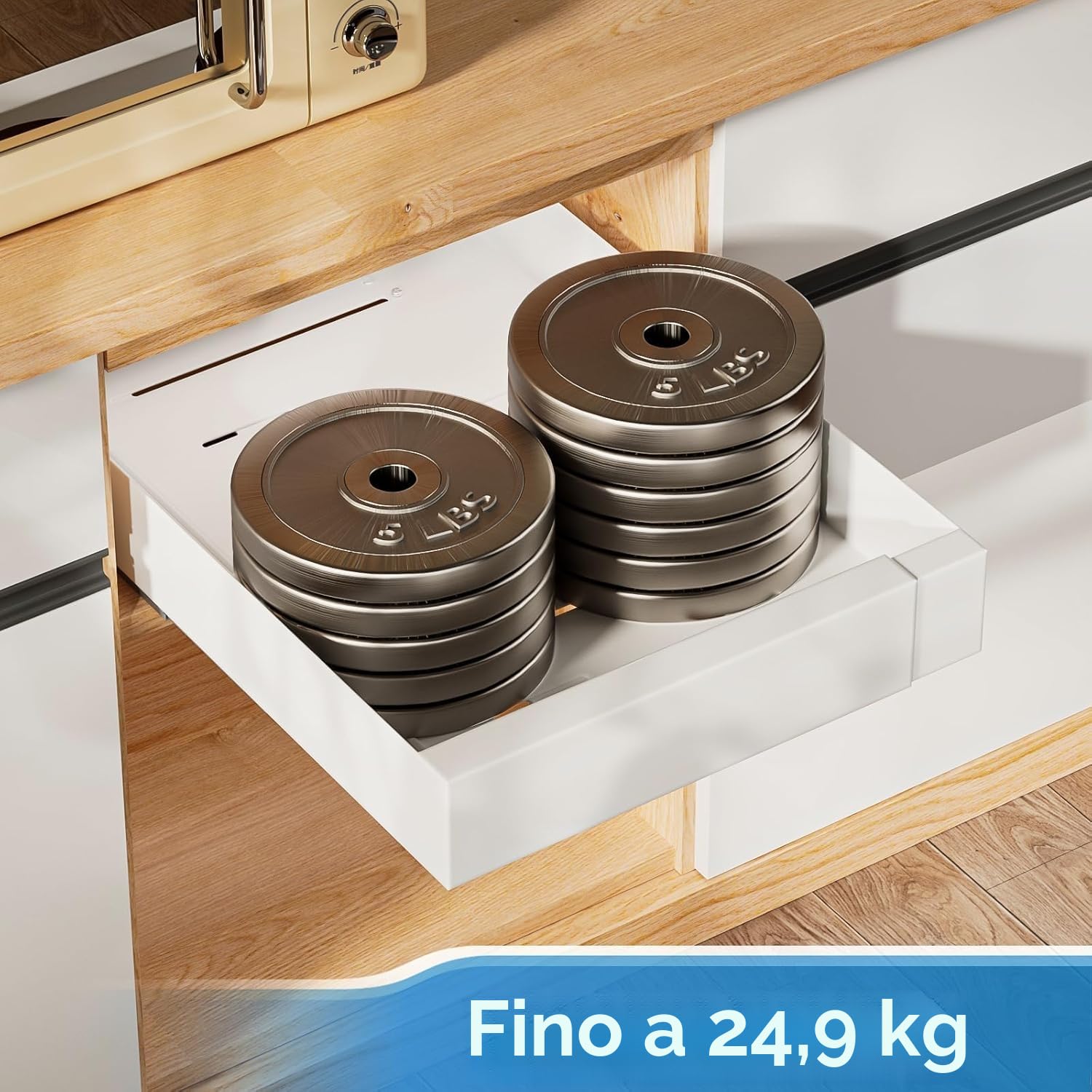 Sprifityy Cassetto telescopico,Armadio da Cucina Ripiani organizer estraibile in acciaio al carbonio,larghezza del cassetto regolabile 32-52 cm,nessuna perforazione, chiodi necessari (bianco)