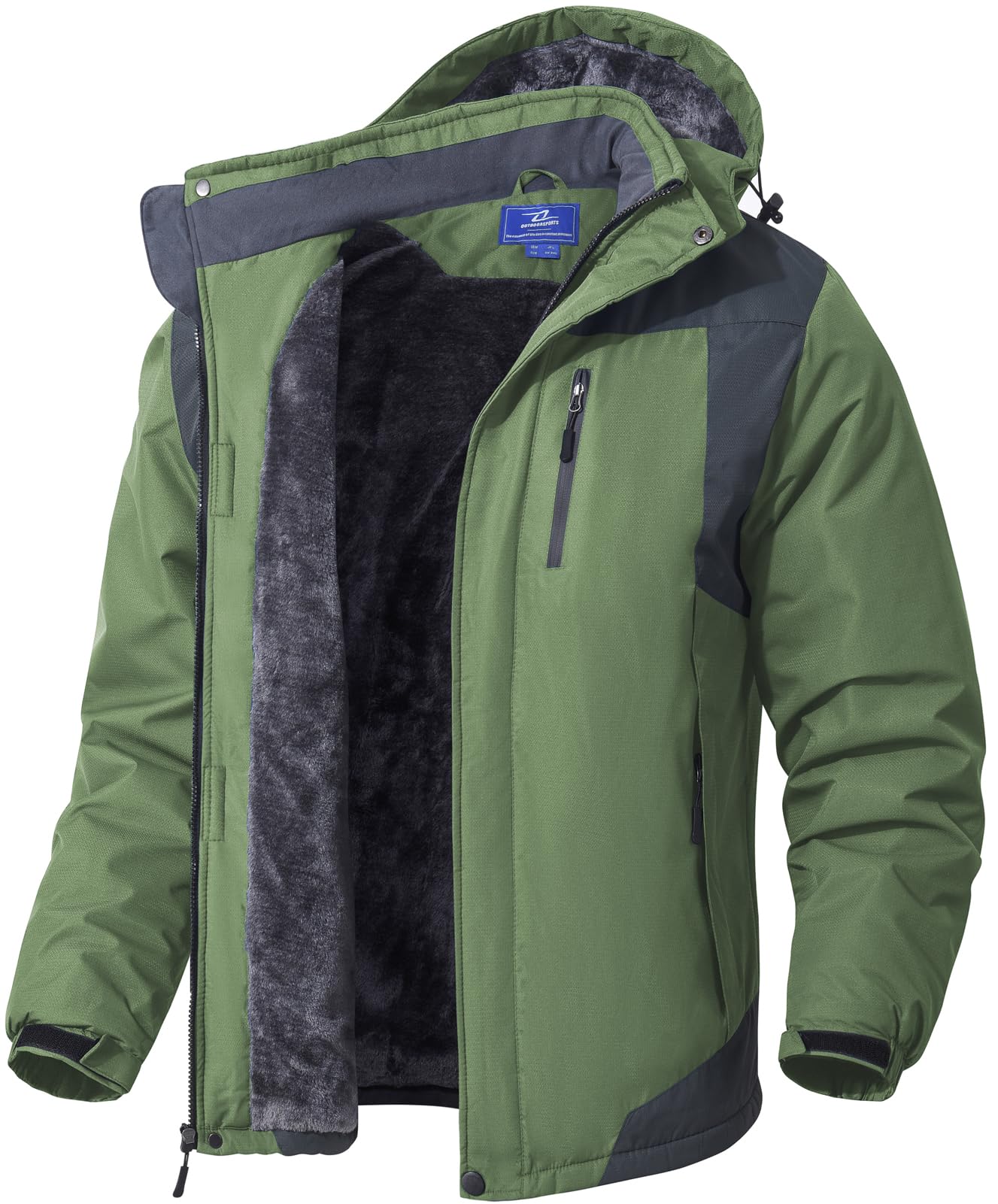 SPOSULEI Herren Winter Fleecejacke Warme Verdickt Gefüttert Skijacke Outdoor Winddicht Wasserdicht Jacke mit Abnehmbarer Kapuze für Wandern