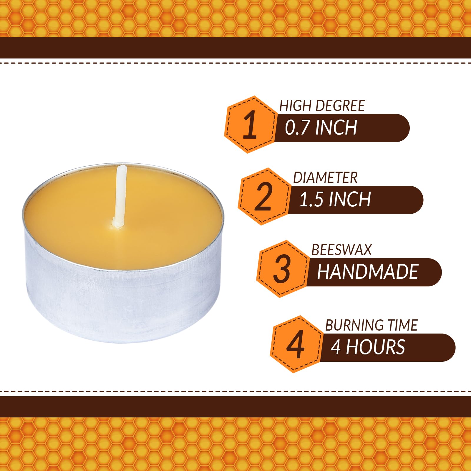 DEYBBY - Velas de té de cera de abeja natural, paquete de 20 velas de cera de abeja hechas a mano en taza de aluminio, ideal para decoración del hogar