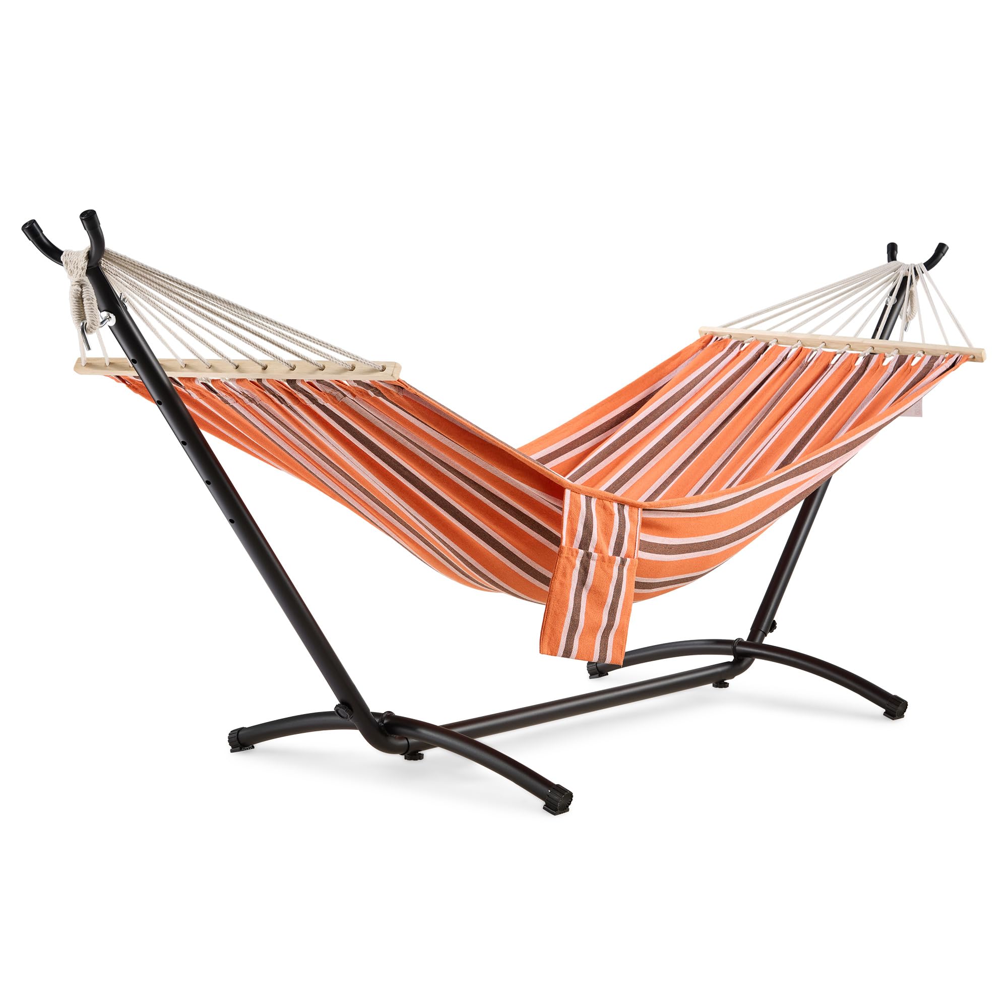 Vonhaus Orange Hammock With Stand - Freestanding 1 Person Striped Hammock Seat With Steel Frame - Polycotton Material & Adjustable Frame For Garden - Travel Bag For Beach, Camping & Outdoors - Stripe