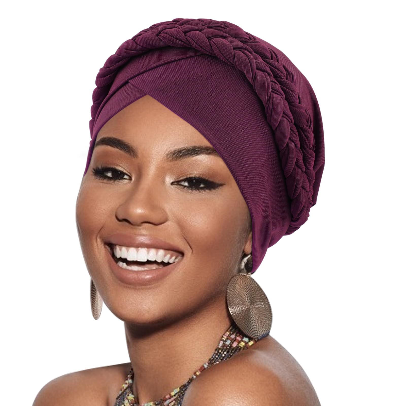 DRESHOW African Women Turban Caps Beanie Twist Headscarf Pre-Tied Double Twisted Braid Hair Cover Wrap Hat Chemo Cancer Cap