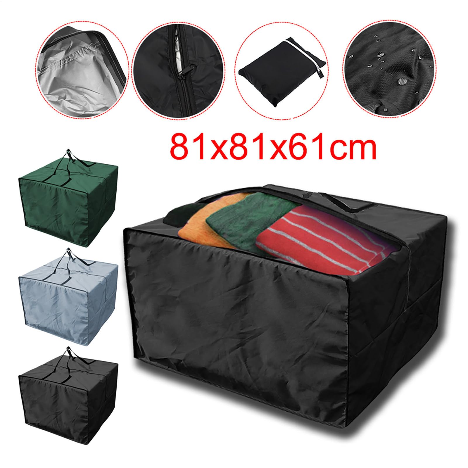 Aufbewahrungstasche für Palettenkissen, Wasserdicht Loungekissen Aufbewahrung Tasche Outdoor Kissen Aufbewahrungstasche Gartenpolster Schutzhülle für Patio Möbel Kissen, 81cm L x 81cm W x 61cm H Garten