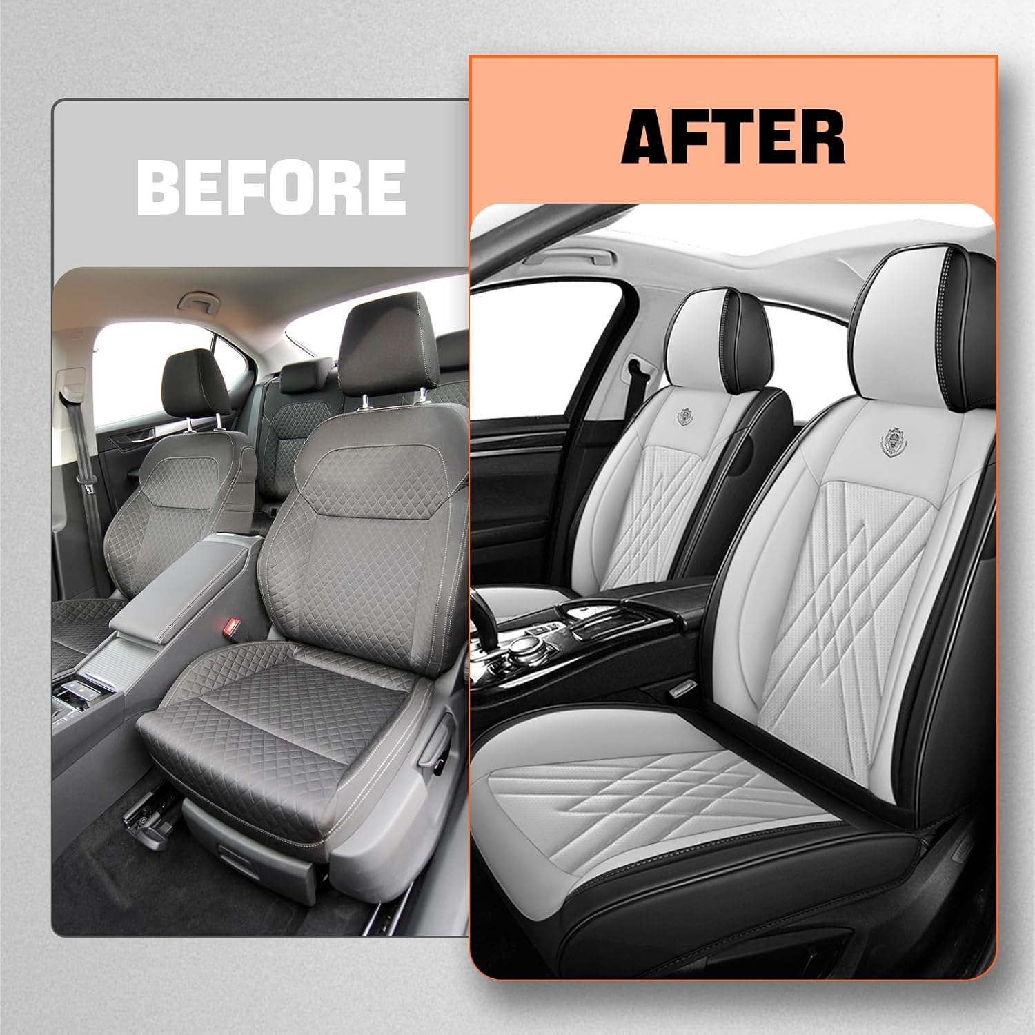 Car Seat Covers Compatible with Toyota Camry 2012-2026 Durable Waterproof Automotive Seat Covers Stretchable Fabric Material, Airbag Compatibility, Premium Nappa Leather(Black White, 2 Pcs Front)