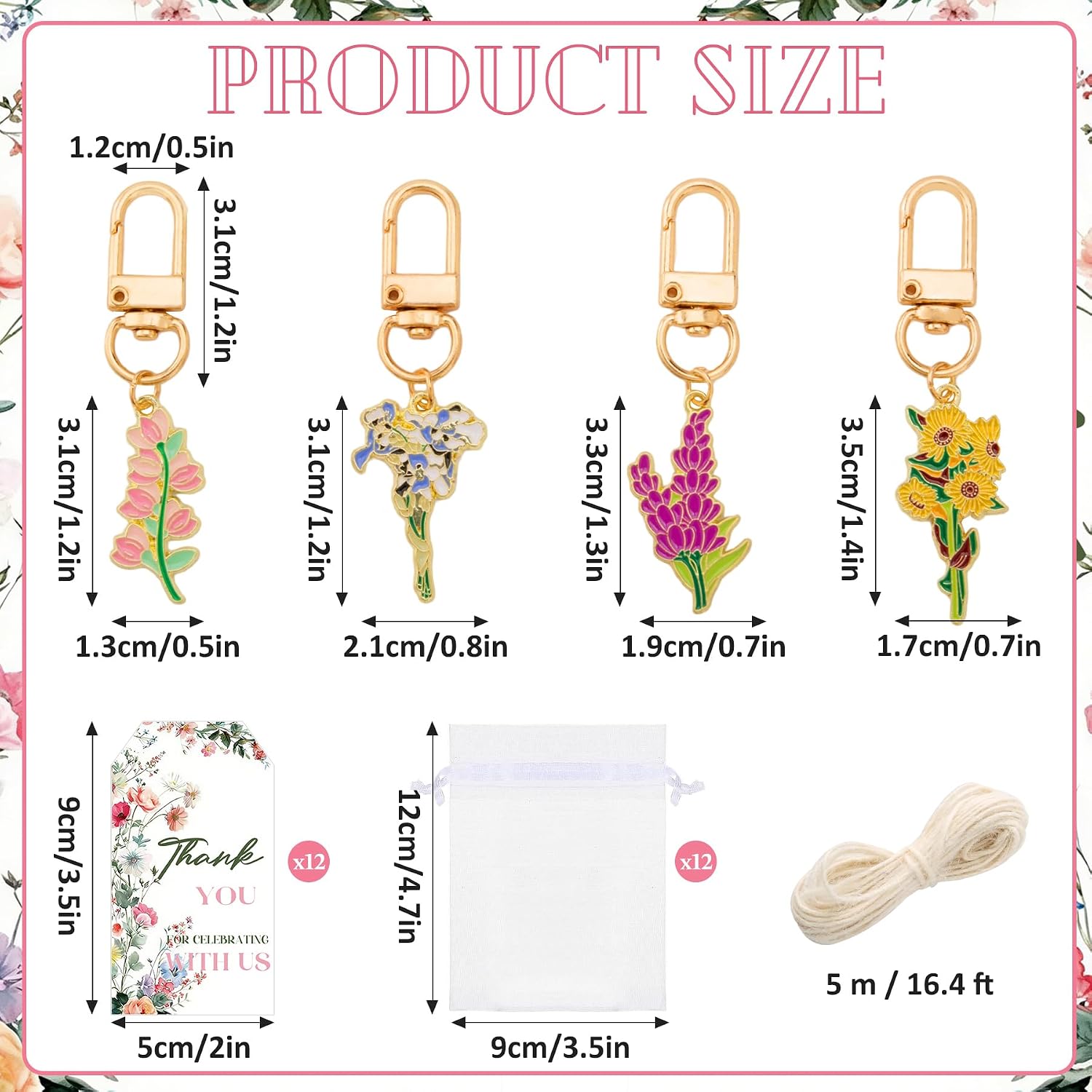 12 Set Love Is in Bloom Bridal Shower Party Favors - Wildly in Love Bridal Shower Flower Keychains