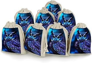 Blue Owl Burlap Bags with Drawstring Reusable Gift Drawstring Pocket Small Bunches Pocket for Party Birthdays Christmas Gift Pouch 8 Pcs