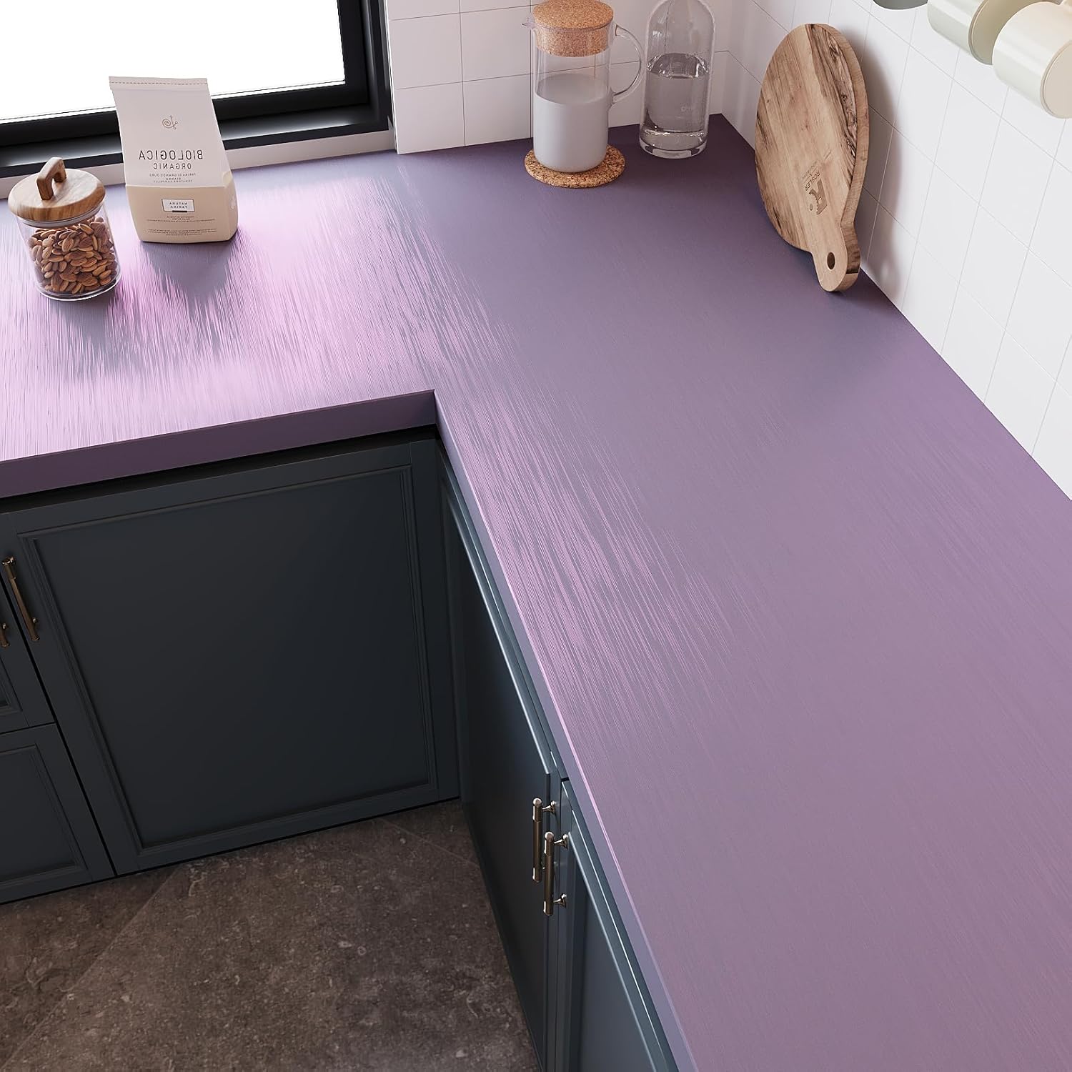 VEELIKE Lustre Purple Stainless Steel Contact Paper for Appliances Fridge Dishwasher Countertop Peel and Stick 15.7''x118'' Removable Brushed Refrigerator Vinyl Wrap for Kitchen Appliances Backsplash