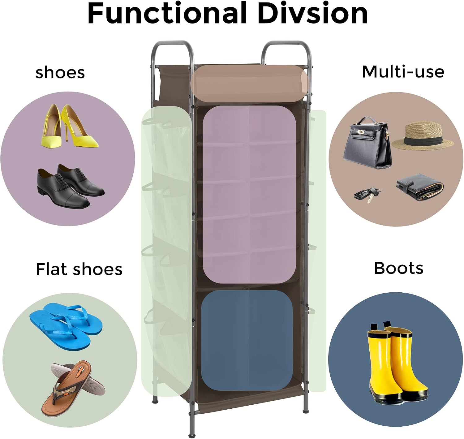 STORAGE MANIAC 20 Pair Shoe Organizer Cubby, Vertical Tall Shoe Rack Organizer, Boots Shoe Stand Tower Rack, Freestanding Shoe Cube with 16 Side Pockets for Closet Entryway Garage Small Spaces, Brown