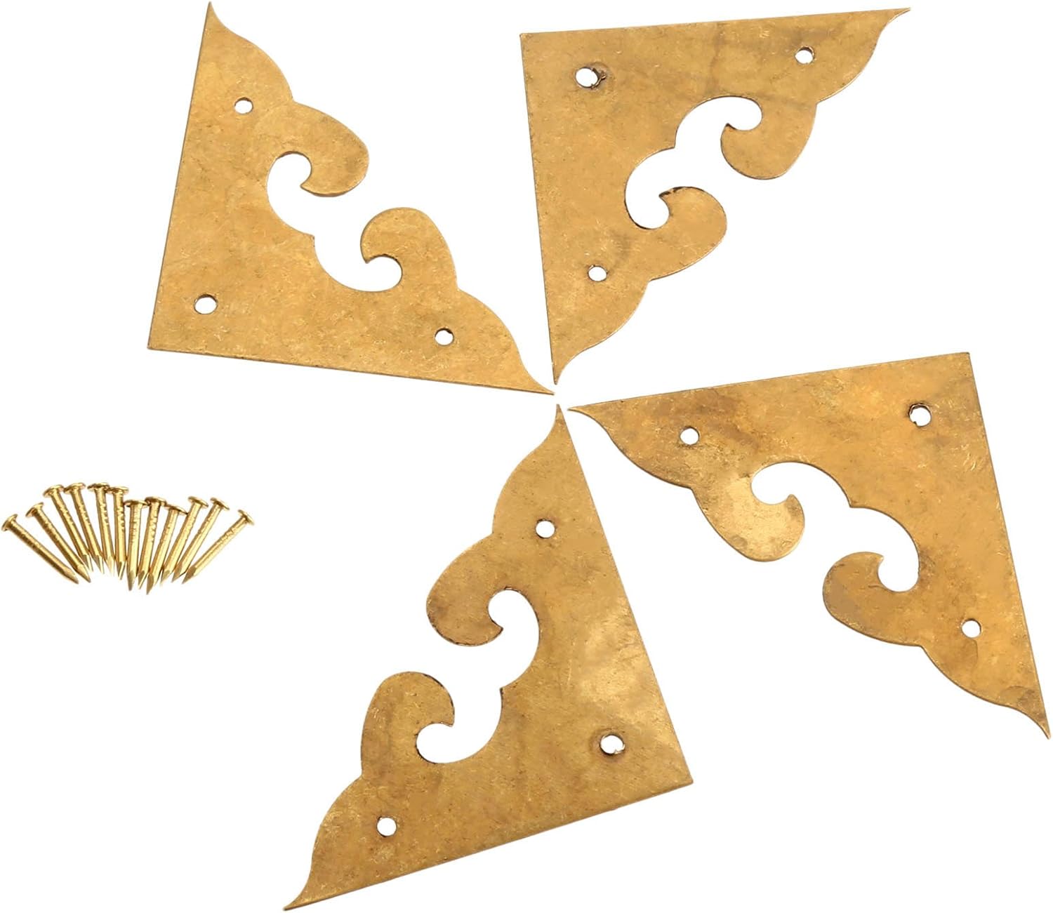 dophee 4Pcs 1.77" Brass Flat Corners Bracket, Retro Table Corner Cover Protectors for Box Cabinet Desk Book Frame Scrapbook Album Bookshelf Furniture Decoration with Mounting Nails, Antique Brass