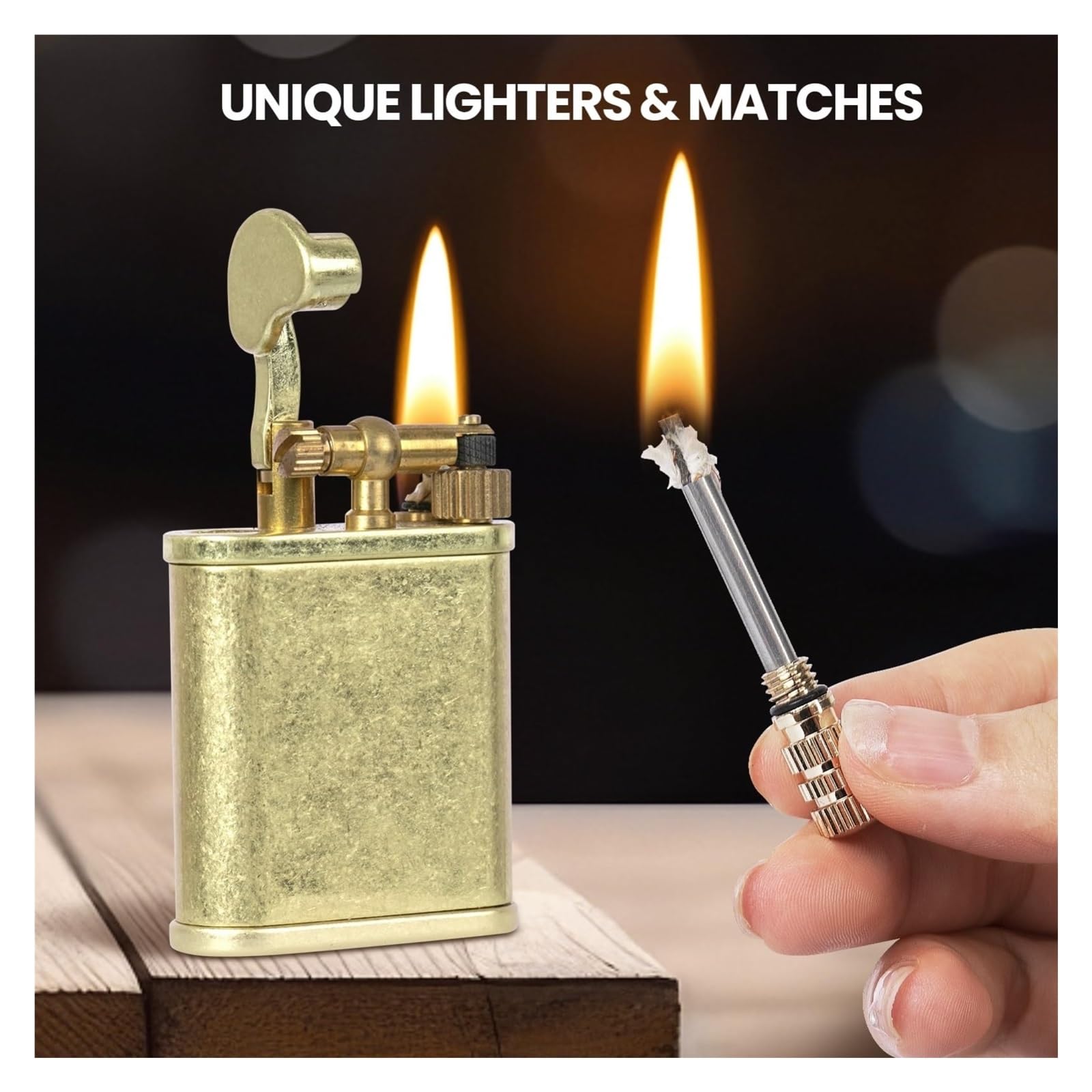 Encendedor de queroseno de latón vintage, resistente al viento y al agua, regalo recargable para hombres, perfecto para camping, colección y uso al aire libre (queroseno no incluido)