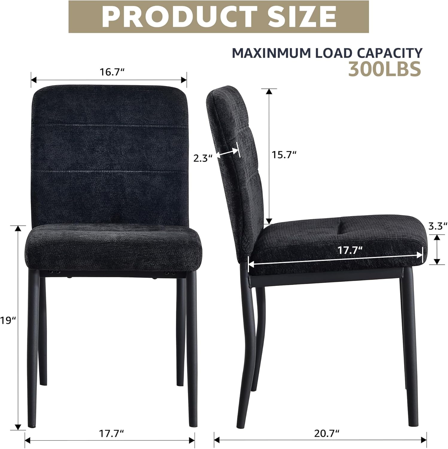 Dining Chairs Set of 4, Modern Upholstered Fabric Parsons Dining Room Chairs, Armless Kitchen Chairs with Metal Legs and Padded Seat for Living Room, Bedroom, Kitchen
