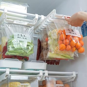 Fridge Shelves + 10 Bags Refrigerator Retractable Drawer Organizer with 10 Ziplock Bags Refrigerator Drawer Organizer, Drawer Fridge Storage, Refrigerator Storage Organizer, Hanging Storage Clip