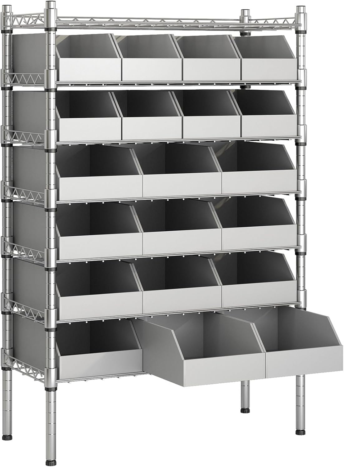 Heavy Duty Bin Rack, Storage Shelves with 20 Bins, Solid Steel Wire Shelving Storage Unit, Organizer for Garage, Warehouse, Office, Restaurant, Classroom, Kitchen, 31.7" x 16" x 55.6", Gray