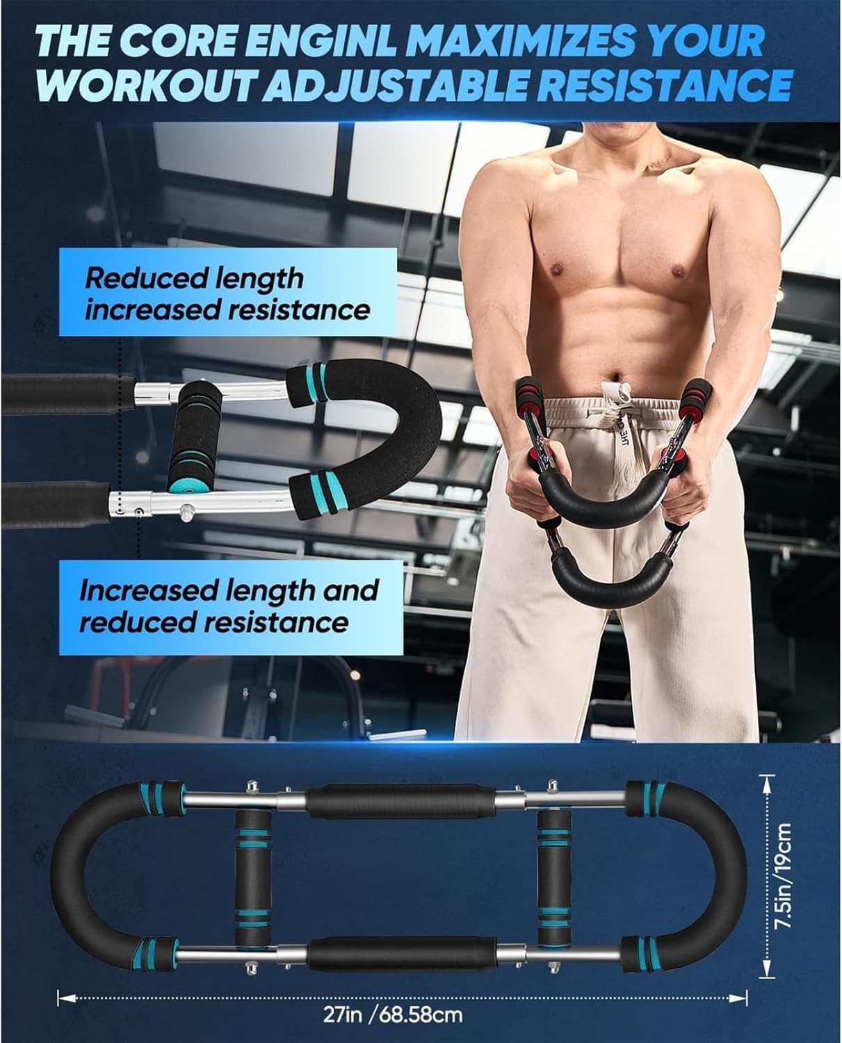 Twister Arm Trainer, Chest Workout Equipment 40-100lb Adjustable Arm Trainer, Twister Arm Trainer, Portable Power Twister Bar, Detachable Design Fitness Anywhere