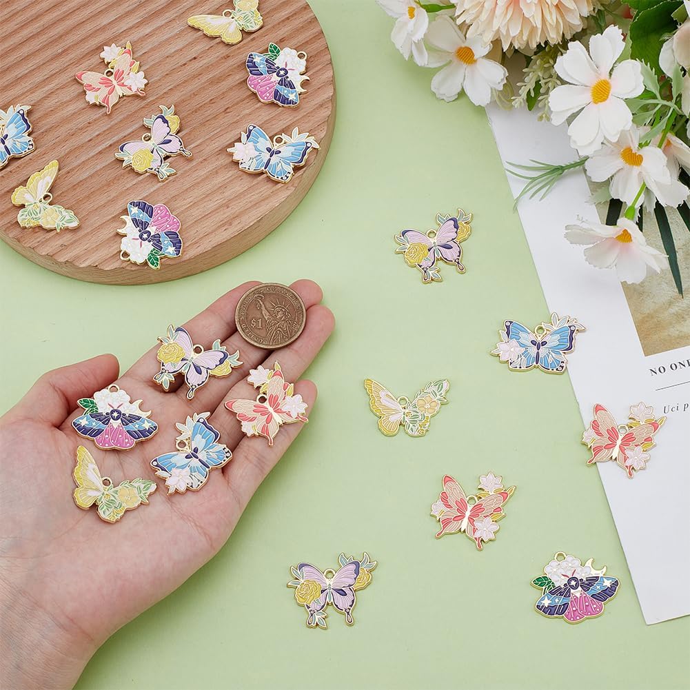 20Pcs Butterfly with Flower Charms Bulk Colorful Butterfly Flower Charms Alloy Enamel Dangle Pendants for Women DIY Bracelet Necklace Keychain Jewelry Making Crafts - Image 4
