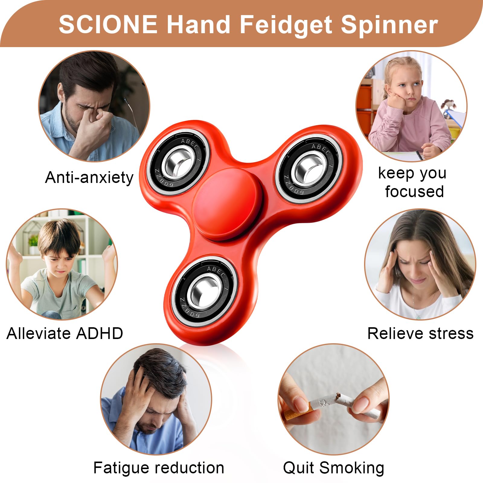 SCIONE Fidget Spinner Sensory Hand Fidget Toy, Anxiety Stress Relief Party Bag Fillers for Kids Adults Goodie Bag Stuffers (Red) - Image 4