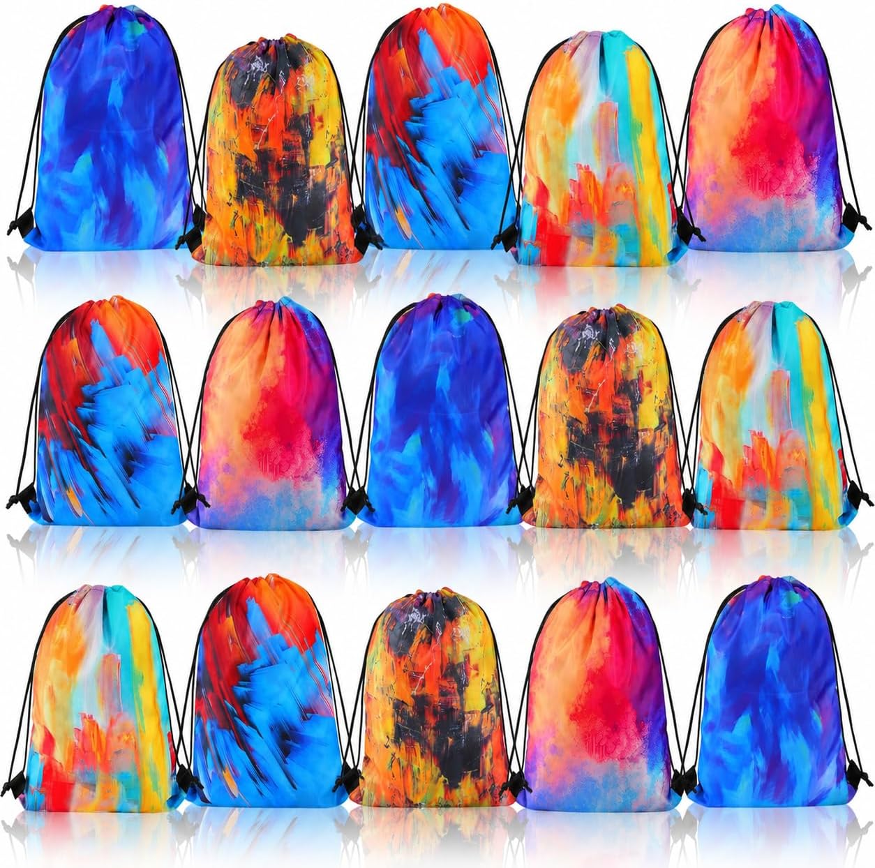 Jeffbaubl 15 PCS Tie Dye Drawstring Party Favor Bags, Colorful Party Goodie Bags, Small Drawstring Backpack, Tie Dye Birthday Gift Bag for Kids Birthday Supplies