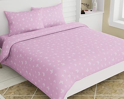 haus & kinder Classic Romantic Moments, 100% Cotton Double Bedsheet with 2 Pillow Covers, 186 TC (Bright Pink)