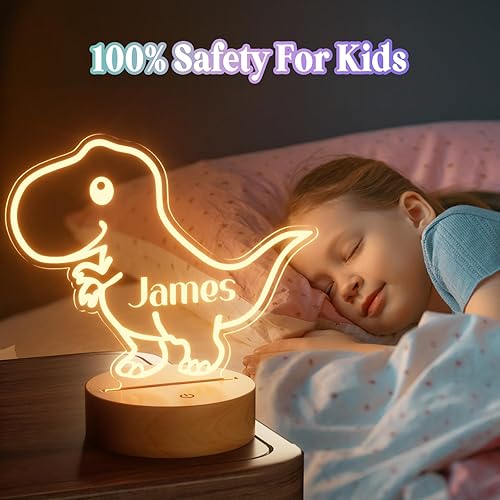 Miniatura 5 de Luz nocturna personalizada con nombre de regalo para bebés, decoración de guardería con luz acrílica de dinosaurio, incluye control remoto y cambio