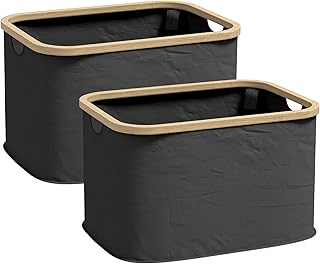 HOMCOM Pack de 2 Cestos para Ropa Sucia Plegables Cestos de la Ropa Sucia 36 L con Asas para Baño Dormitorio Lavadero 44,3x33,3x26,5 cm Negro