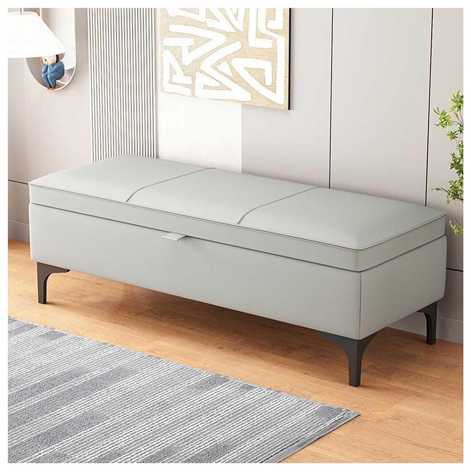 MSHGSKU Light Gray Storage Bench for Bedroom 39x15x15in 500 LB Capacity Ottoman Shoe Rack Footrest Stylish Pouf for Home Decor Entryway Living Room