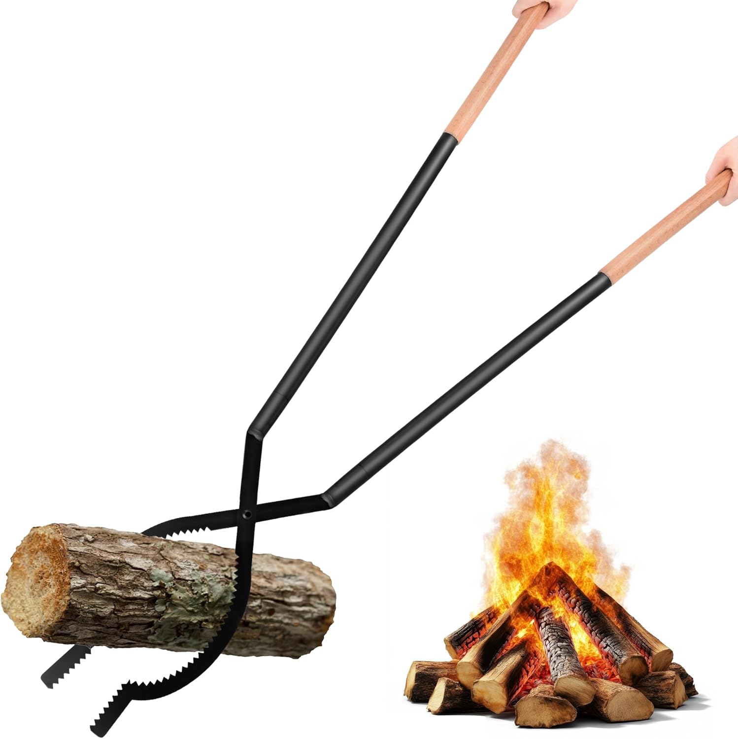42" Large Fireplace Tongs Log Grabber with Scissor Shape Serrated, Portable Expandable Fire Pit Tongs accessory for Outdoor Fire Pit, grizzly grabber, indoor Fireplaces,Bonfires.