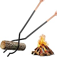 Lezcufer 42" Heavy-Duty Fireplace Tongs Log Grabber - Serrated Scissor Grip, Expandable Portable for Fire Pits, Indoor Fireplaces & Bonfires