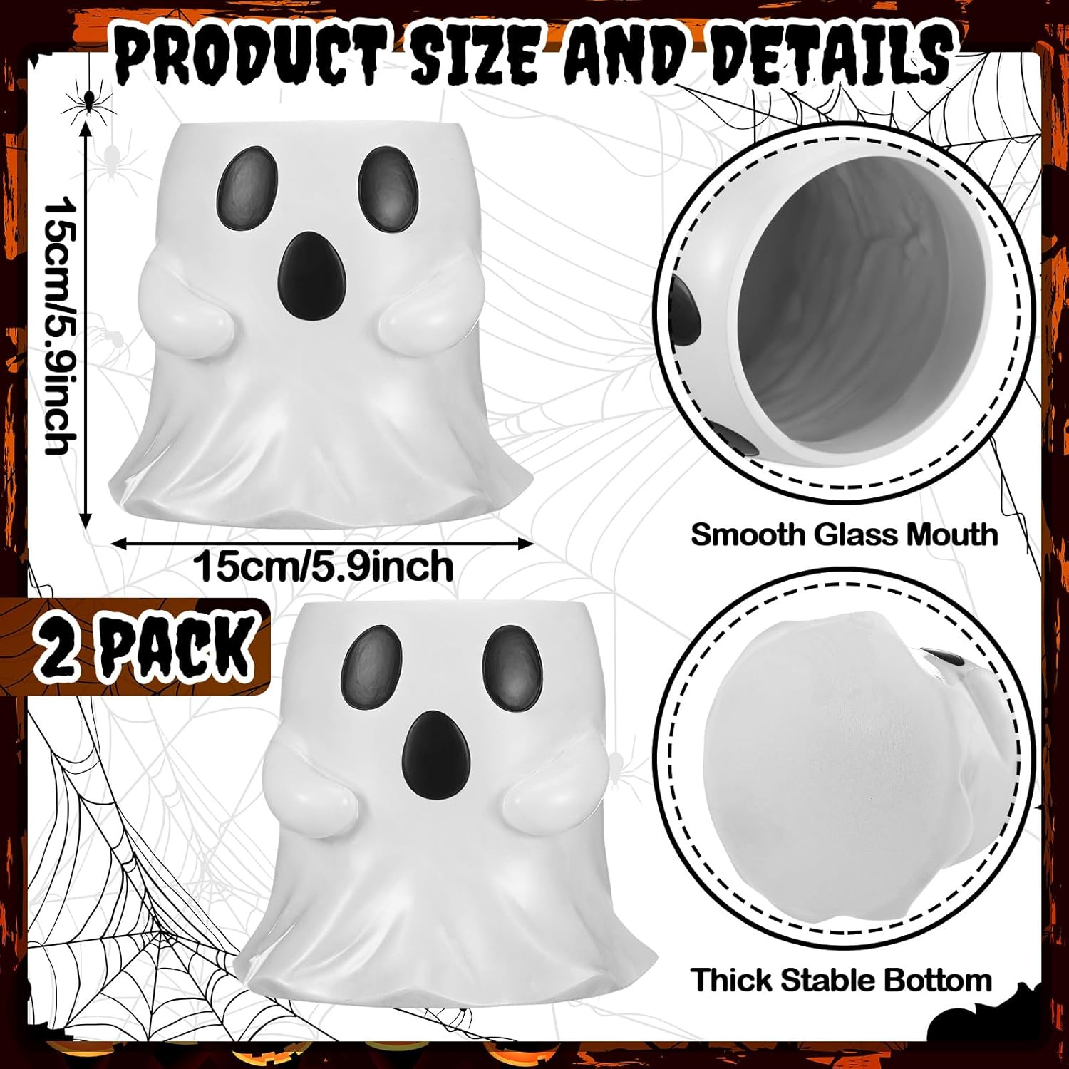 SiliFine 2 Pcs Ghost Bucket Decor 6 Inch Halloween Ghost Planter Vase Decor with Cute Design Candy Bucket Candy Bowl for Halloween Indoor Outdoor Home Display Stand Decoration