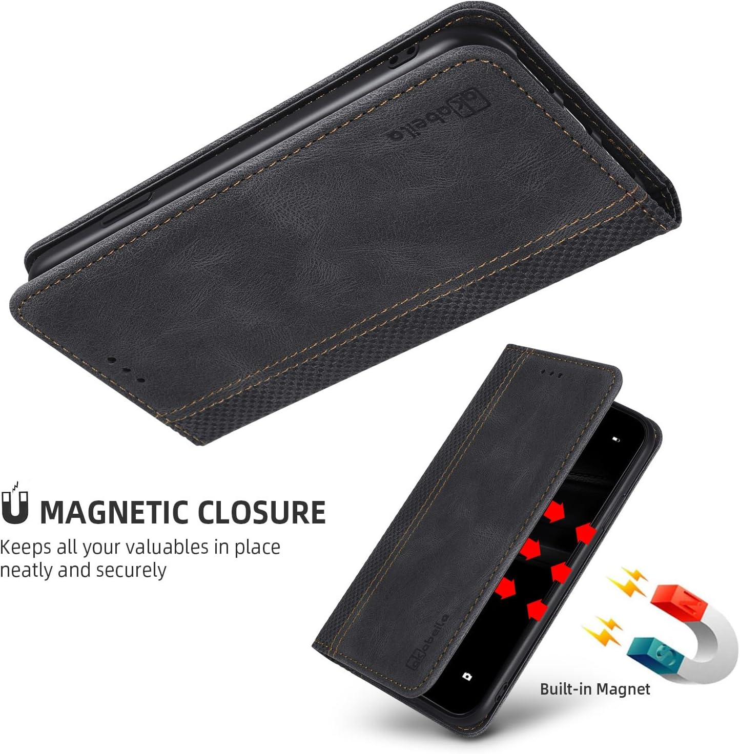 AKABEILA Flip Wallet Case Compatible with Honor X9c 5G, Black Leather with Kickstand, Magnetic Closure, Wallet Function