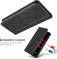 Vista 3 de Compatible con OnePlus 15 Funda protectora de piel sintética con función atril y función atril, magnética, color negro