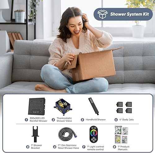 Miniatura 8 de Doozoler Sistema de ducha termostático, sistema de ducha de cuerpo completo con chorros de mano y cuerpo, sistema de ducha inteligente de montaje en